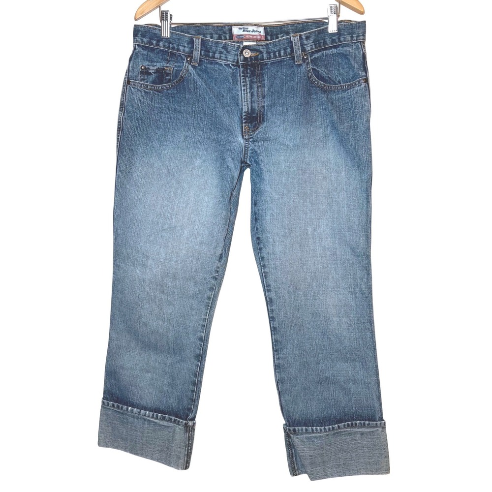 Y2K Capri Old Navy Blue Jeans "Ultra Low Waist" Cropped Cuffed Denim Size 12